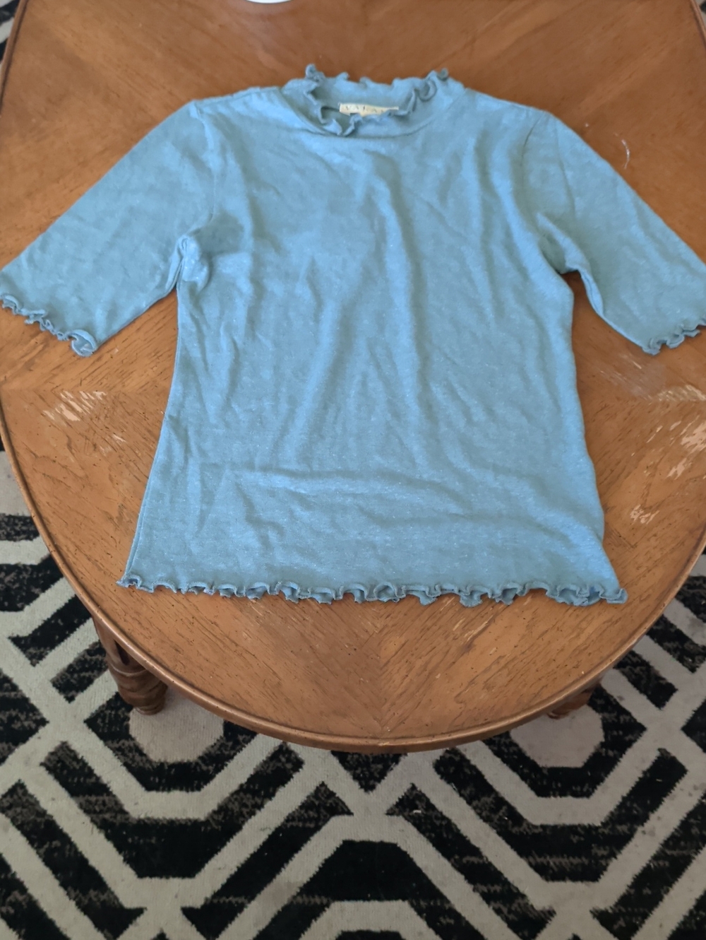 Light Blue Ruffle-Edge Top